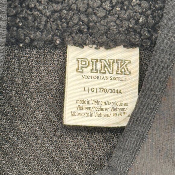 Victorias Secret Pink Black Sherpa Fleece Jacket size large Snap pockets - Picture 2 of 12
